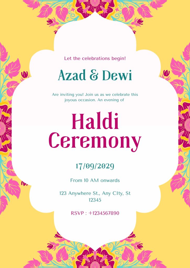 Yellow and White Floral Haldi Indian Wedding Invitation Poster Cards