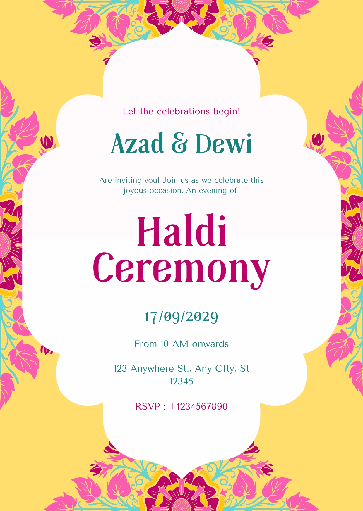 Yellow and White Floral Haldi Indian Wedding Invitation Poster Cards