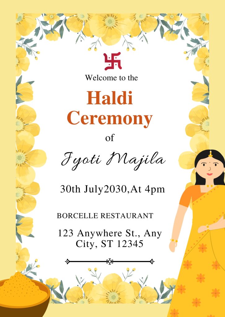 Yellow and White Illustrated Haldi Ceremony Invitation Poster Cards