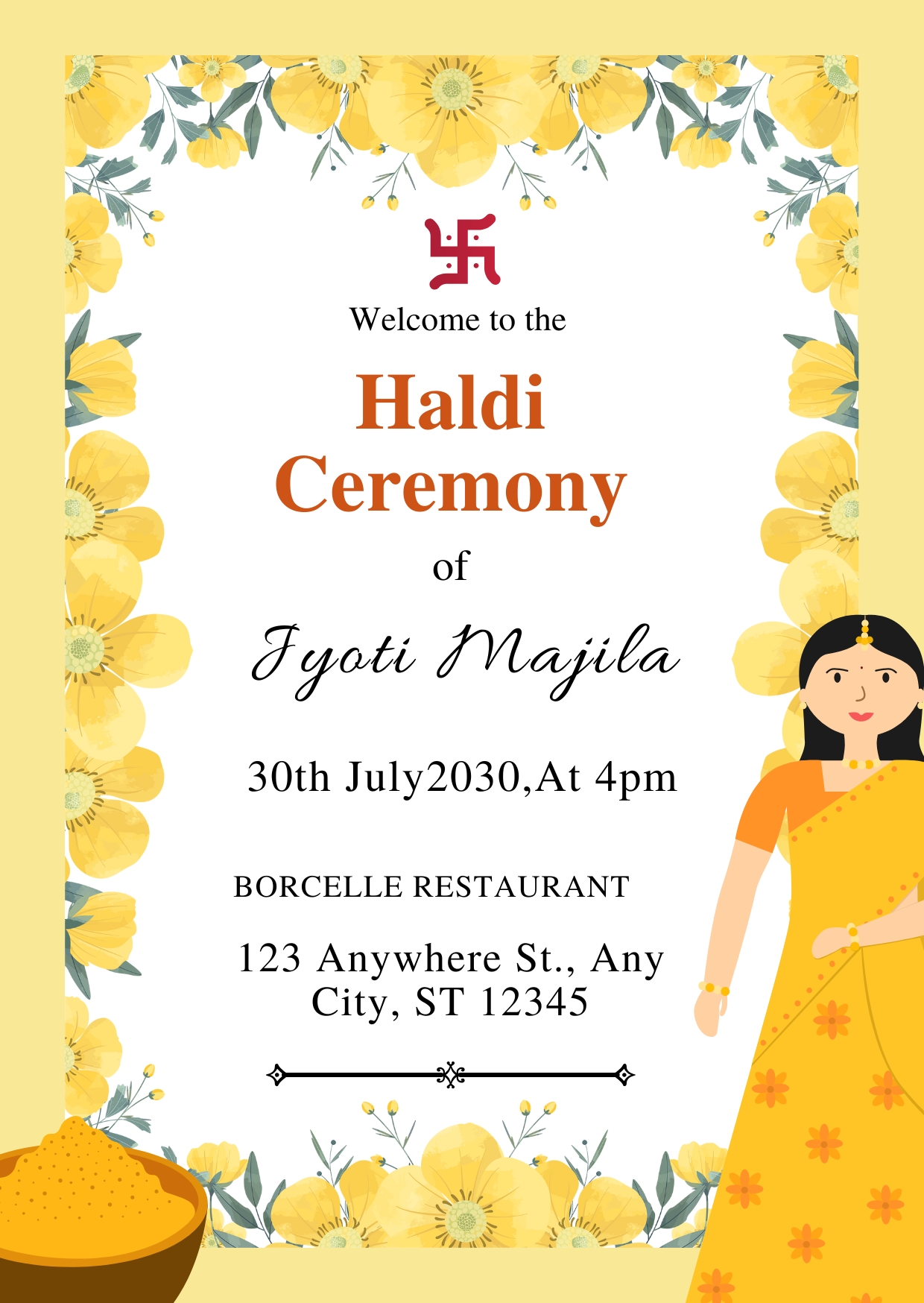Yellow and White Illustrated Haldi Ceremony Invitation Poster Cards